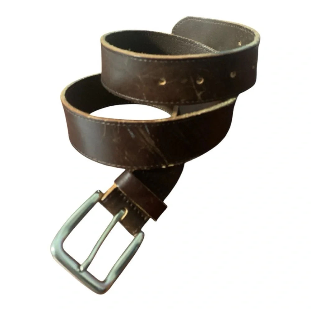 Tommy Hilfiger Brown Leather Belt Silver Buckle Minimalist Unisex 30–32 Classic